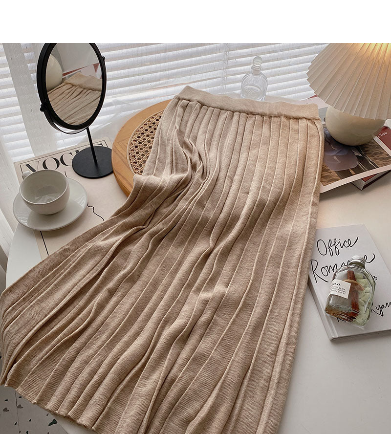 Casual drape high waist slim knit A-line skirt 5745