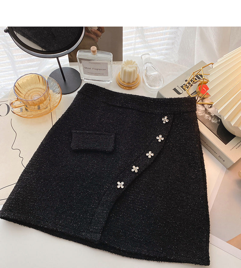 Design sense irregular diamond inlaid decorative high waist A-shaped skirt 5599