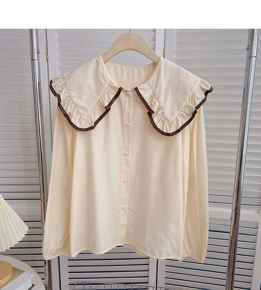Baby collar lace shirt aging thin long sleeve top fashion  6411