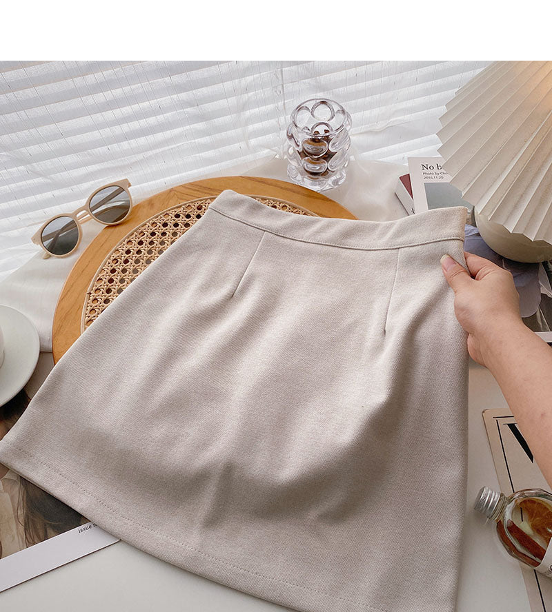 Korean solid color versatile slim high waist A-shaped skirt 5446