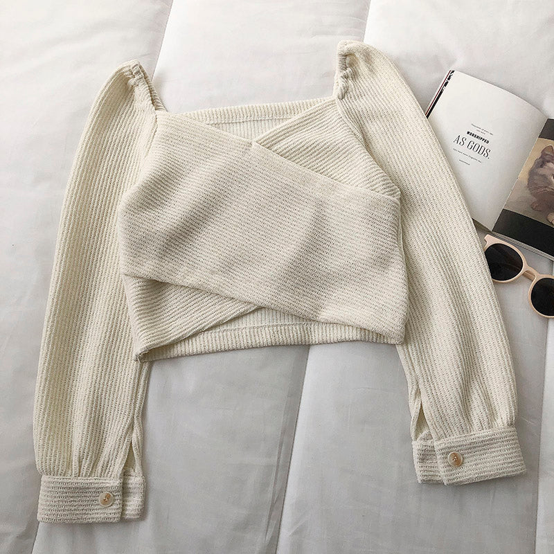 Design sense square collar shirt careful machine long sleeve top 6251