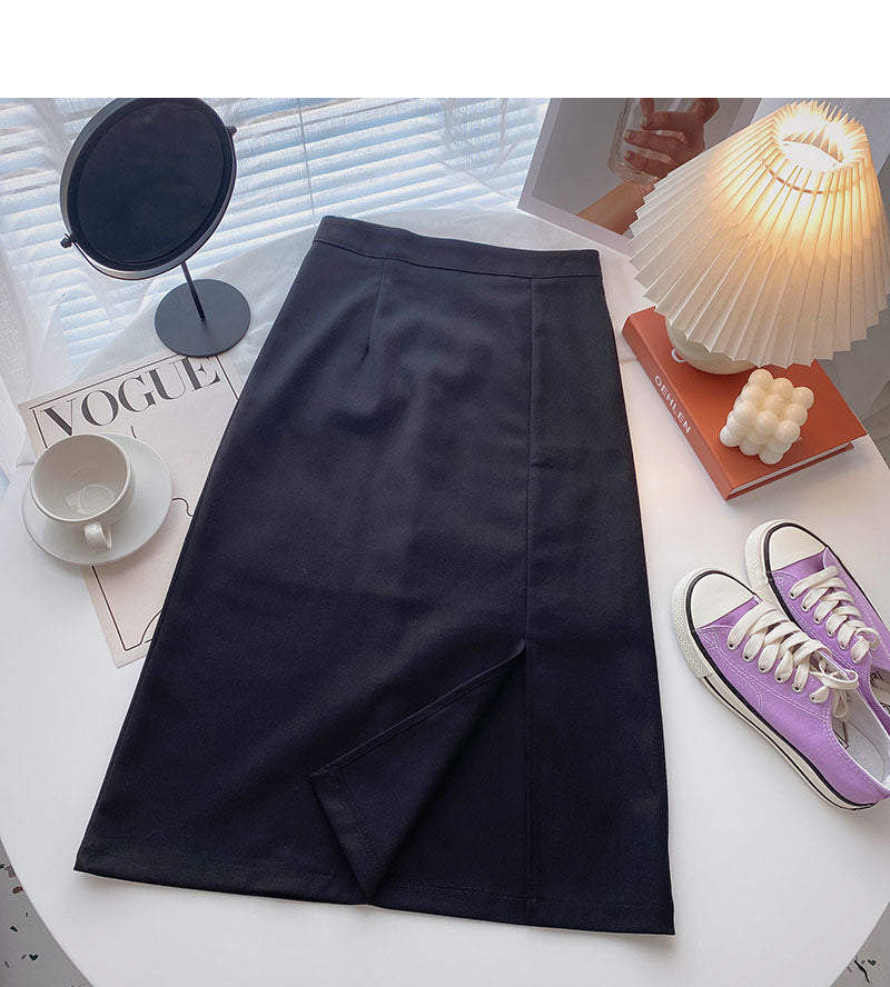 Retro split mid length slim A-line skirt 5703