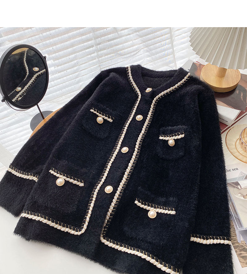 Small fragrance twist color matching long sleeve loose top 6096