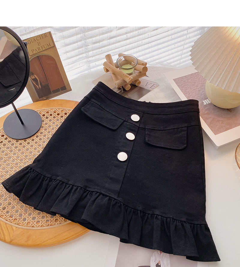 New Korean slim single breasted A-line skirt 5670