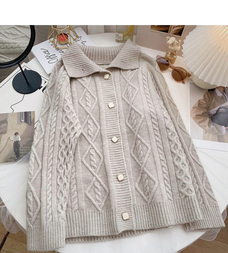 Single breasted Vintage stand collar twist sweater 6015