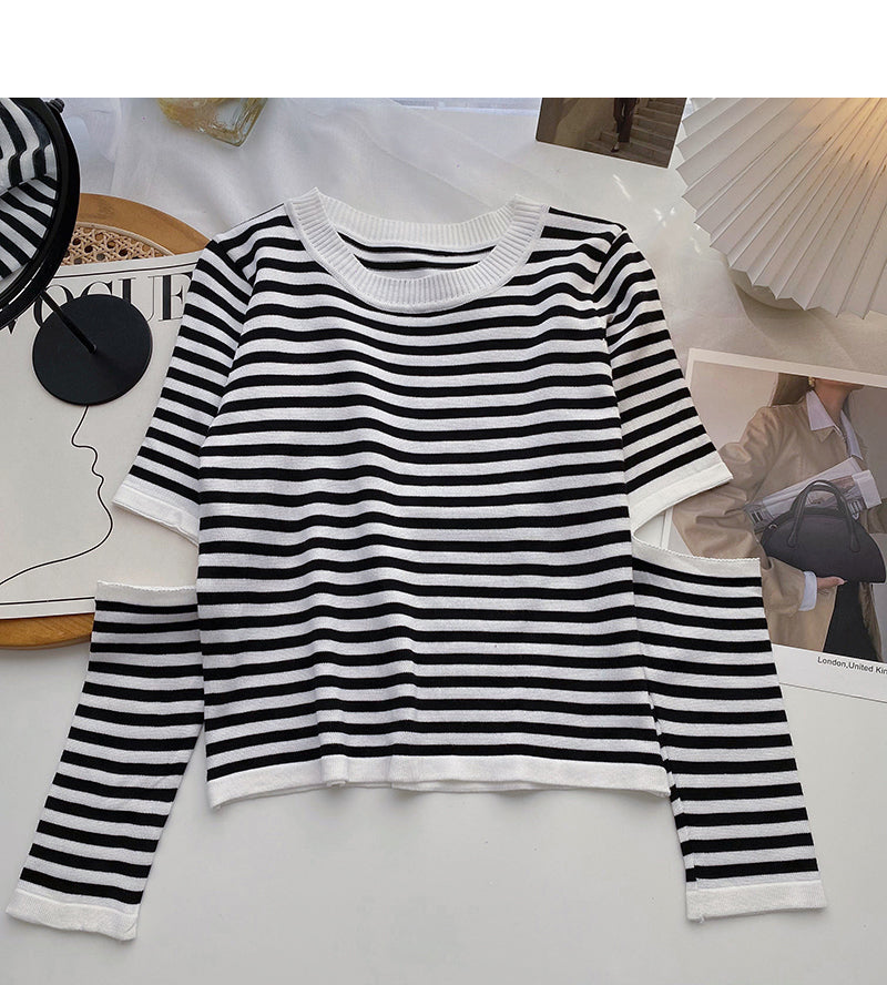 Design sense hollowed out long sleeve sweater 6477