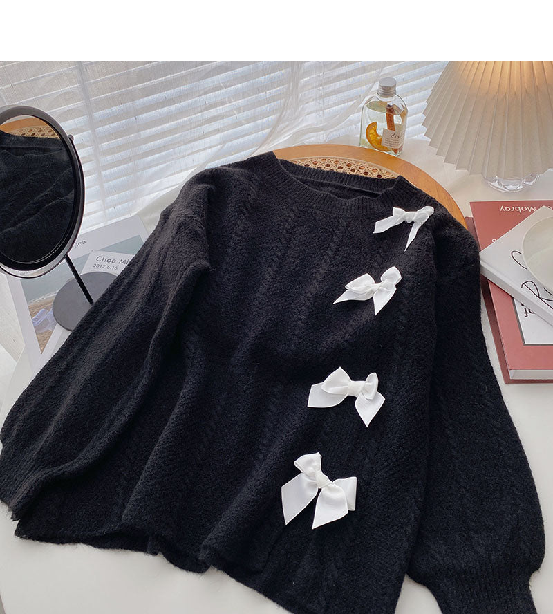 Korean bow design French Pullover long sleeve top 5915