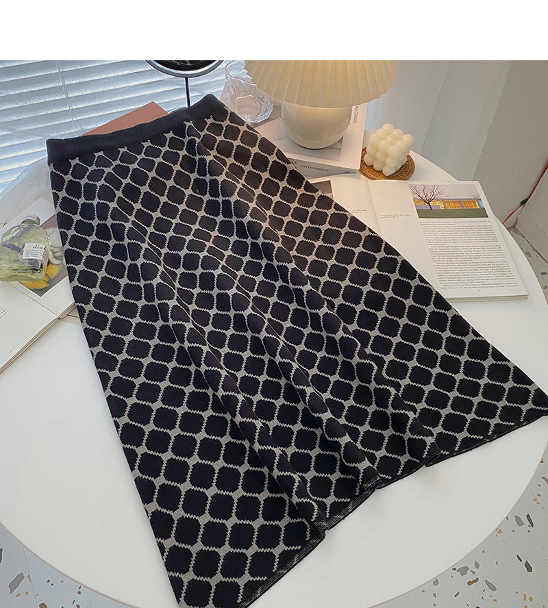 Retro pop versatile Plaid high waist A-line skirt 5751