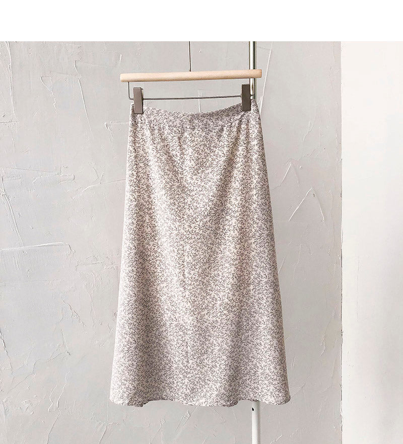 New Korean chic temperament retro small broken flower high waist skirt 5680