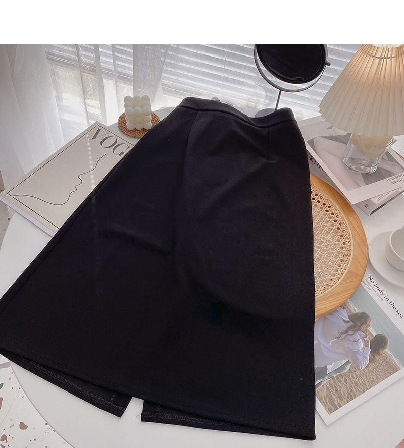 Niche design fashion split high waist slim skirt 5729