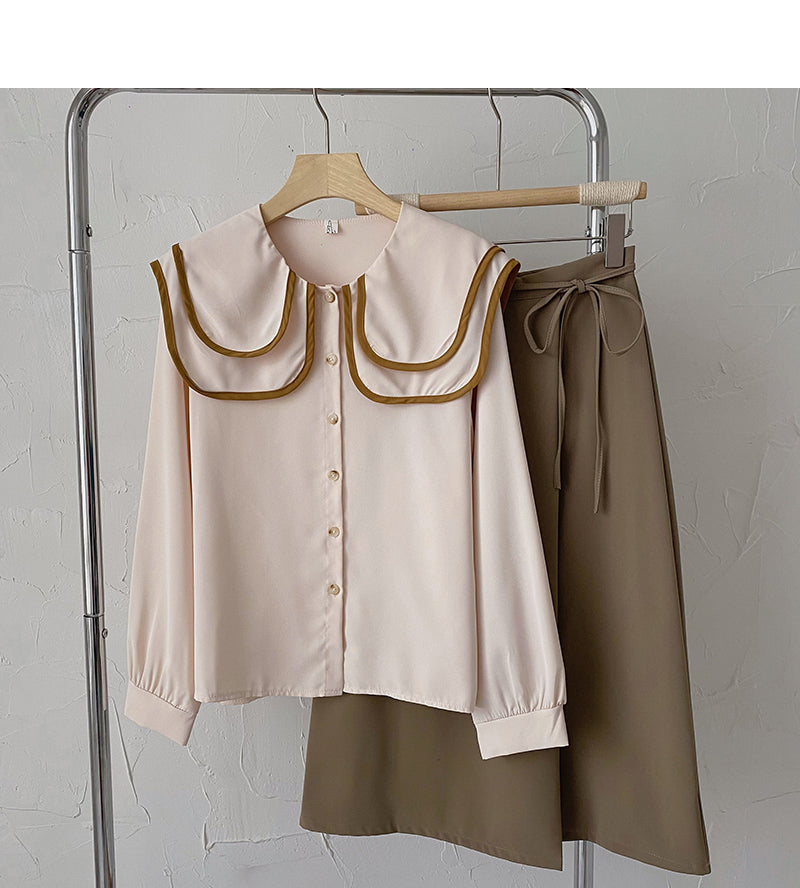 Marineblaues, schmales Vintage-Langarmhemd 6419