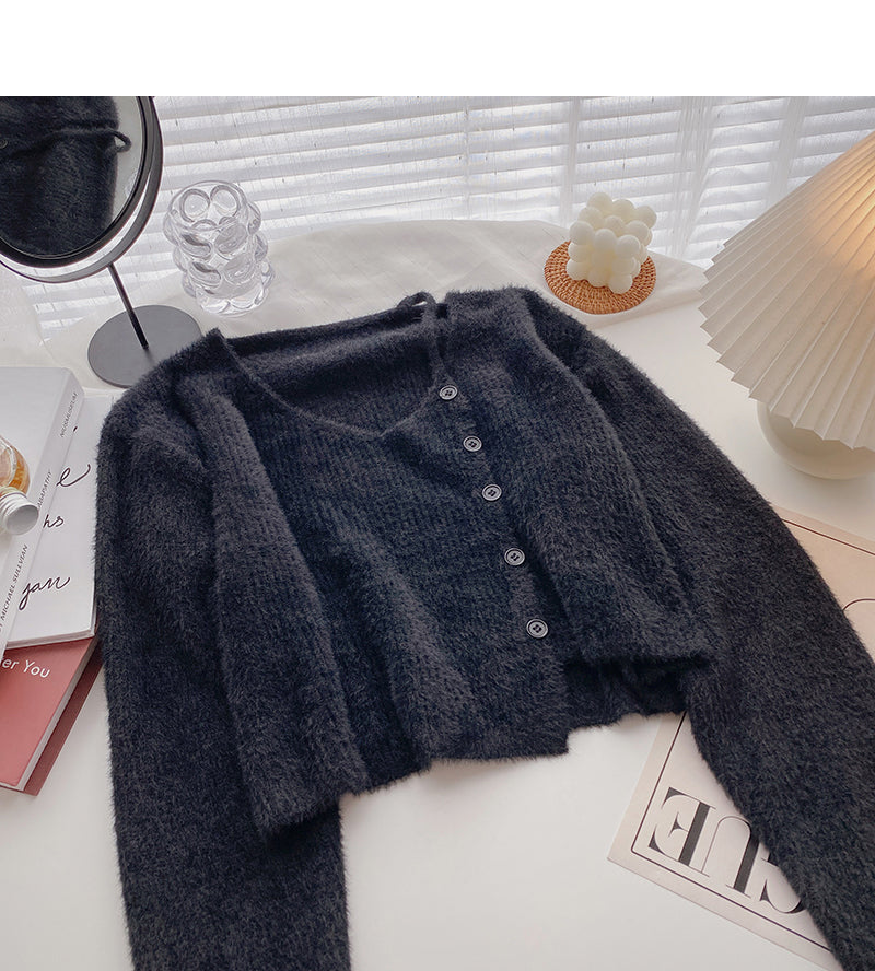 Pull col V doux et ciré pour femme à manches longues 5882