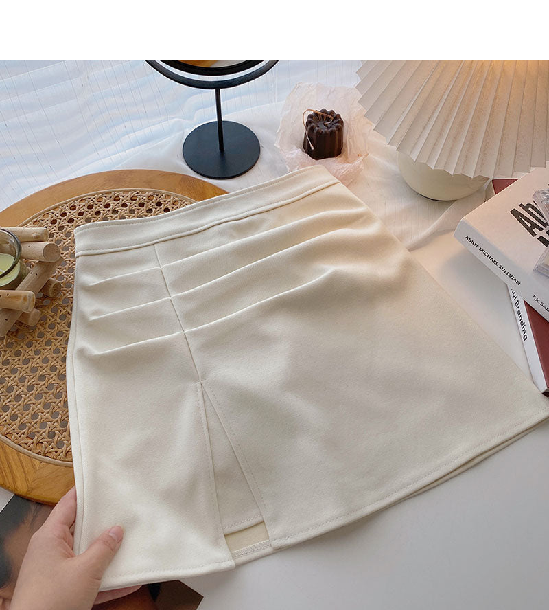 Design sense fashion thin and small split A-line skirt 5545