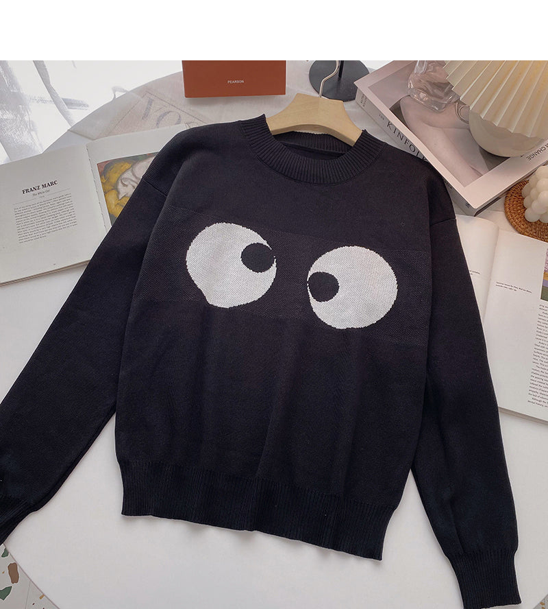 Long sleeved Pullover Sweater aging contrast color big eye top 6564