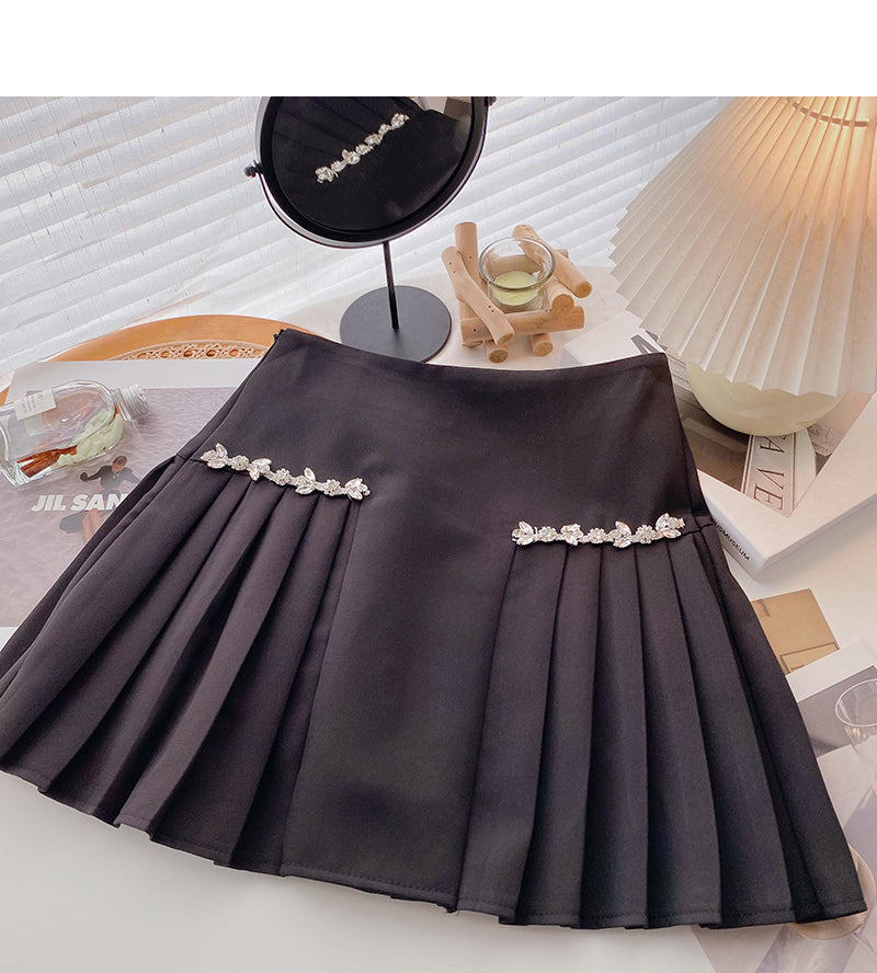 Korean diamond inlaid chain design foreign style high waist skirt 5656