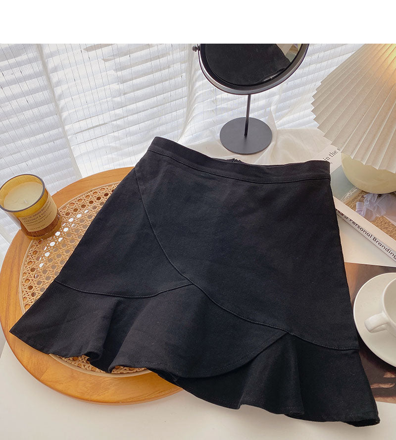 Solid color simple irregular fishtail wrap hip high waist A-shaped skirt 5557