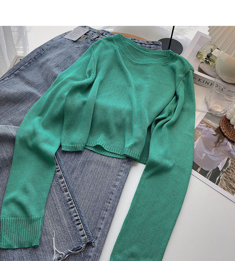 Casual solid short Pullover long sleeve T-shirt 6504