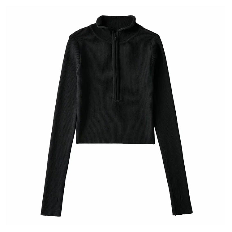 Slim Fingerless long sleeve solid color sweater top 7298