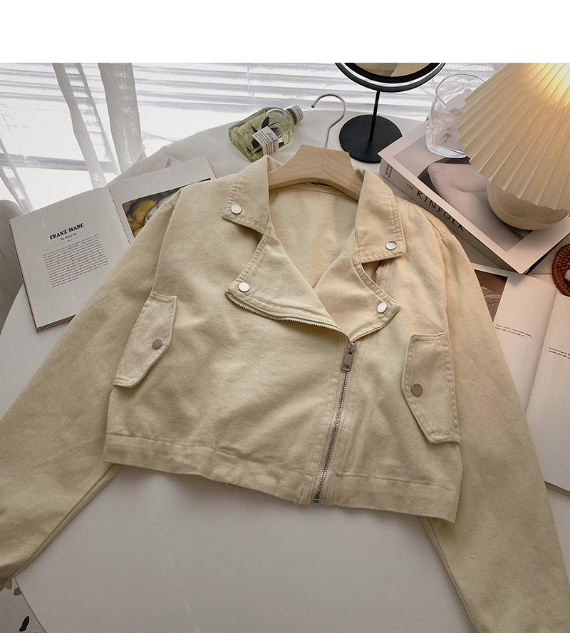 Denim jacket casual zipper design long sleeve top 6216