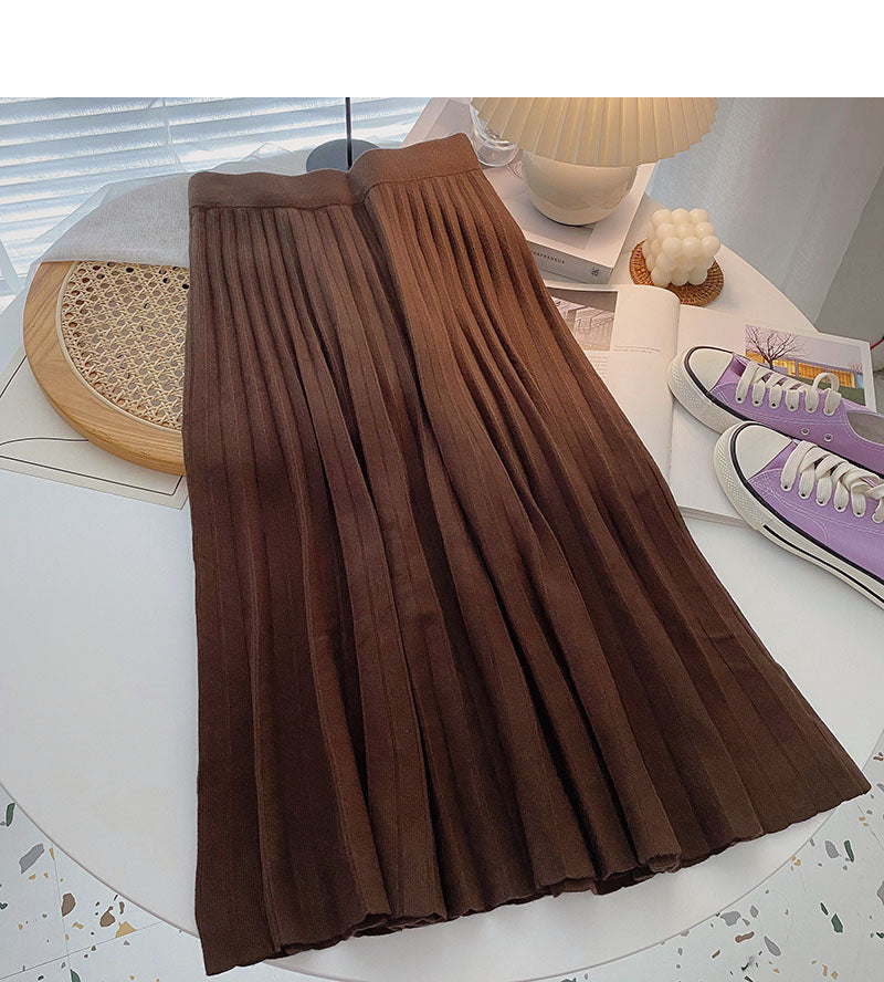 Retro fashion niche A-shaped high waist knitted skirt 5756