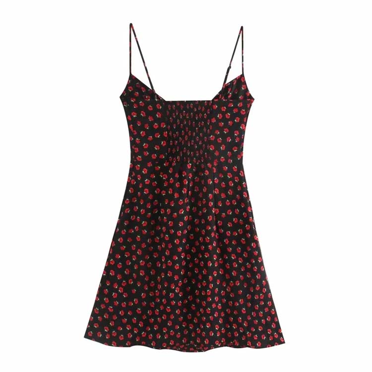 French minority retro girl rose broken flower thin high waist suspender skirt 7125