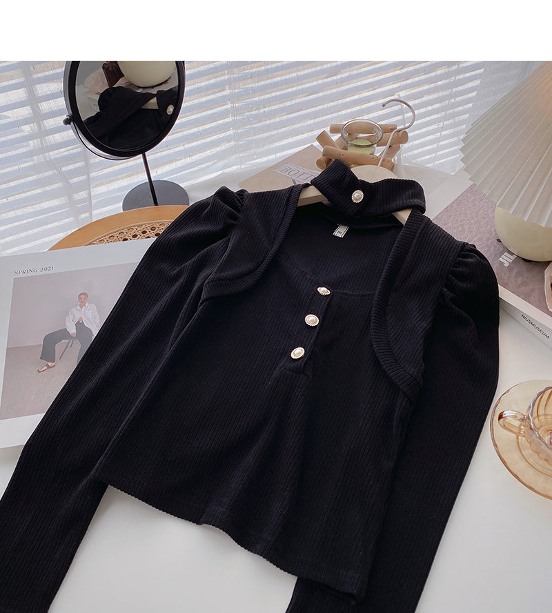 Pull vintage français à manches longues et col carré avec col suspendu 6630