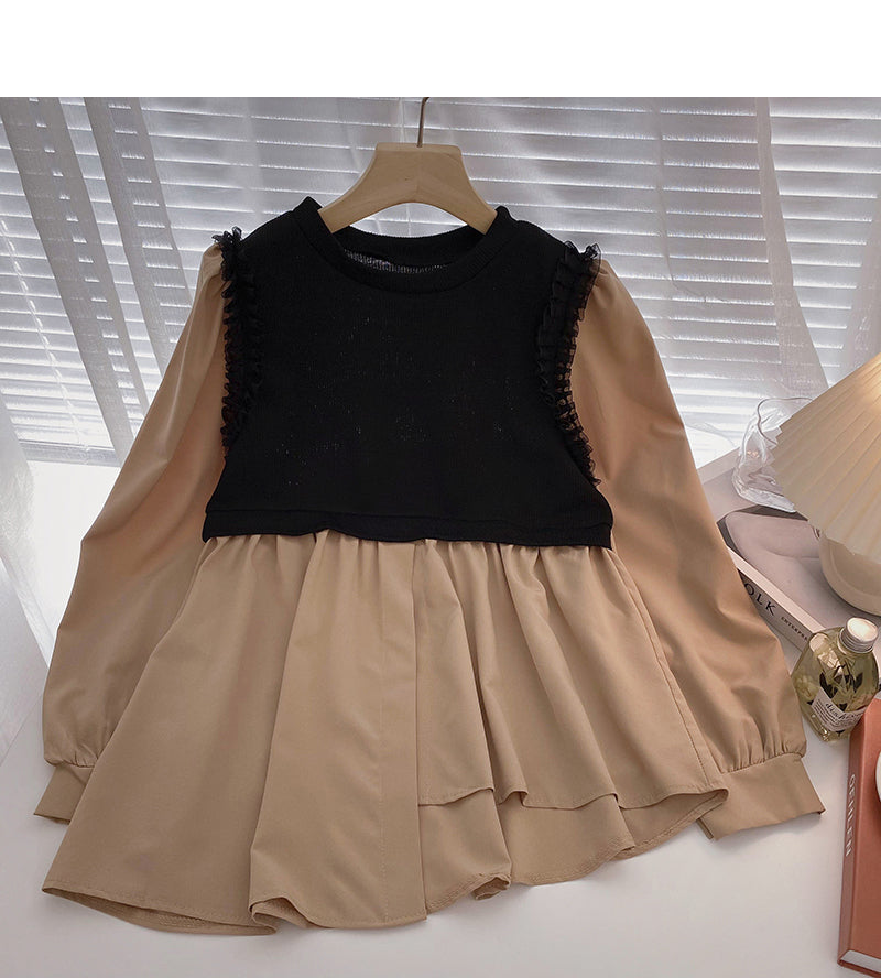 Haut fin irrégulier à manches longues en tricot de dentelle coréenne 6314