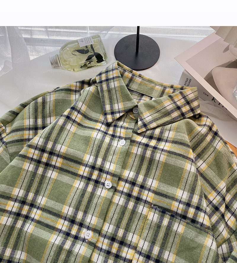 Chemise ample à carreaux vintage à manches longues 6298