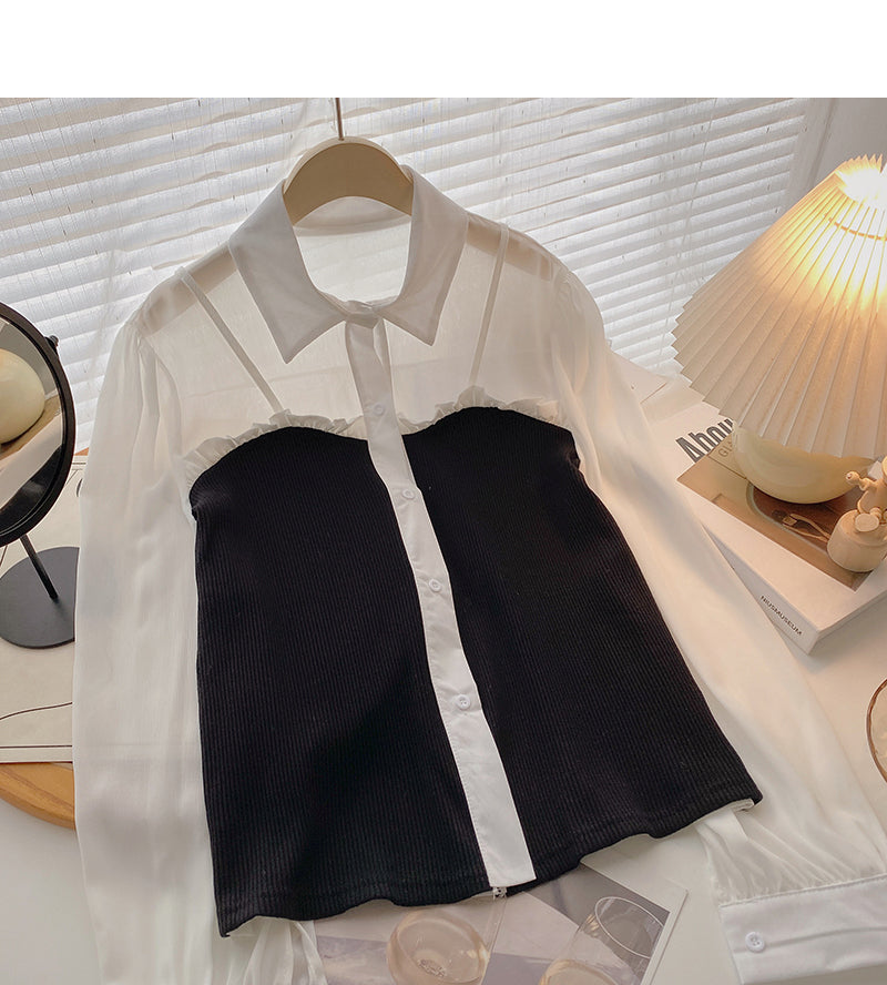 Chemise à manches longues avec bordure contrastée et épissure champignon 6388