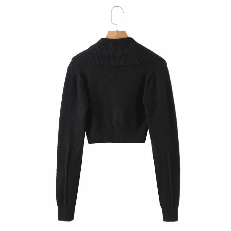 Vintage Strickjacke 7158 mit großem Revers, hoher Taille und kurzen Ärmeln