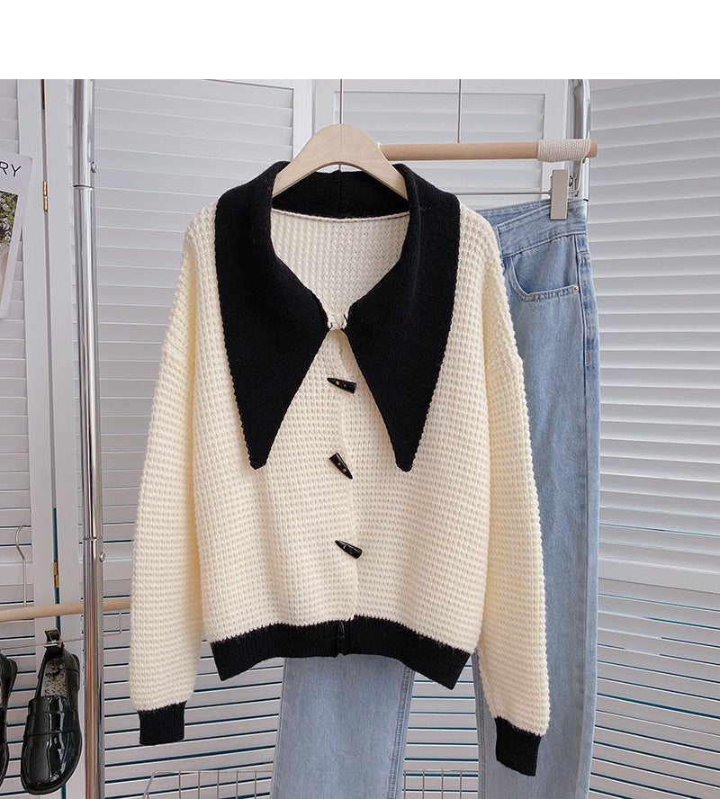 Baby collar Vintage ox horn button cardigan sweater 6203