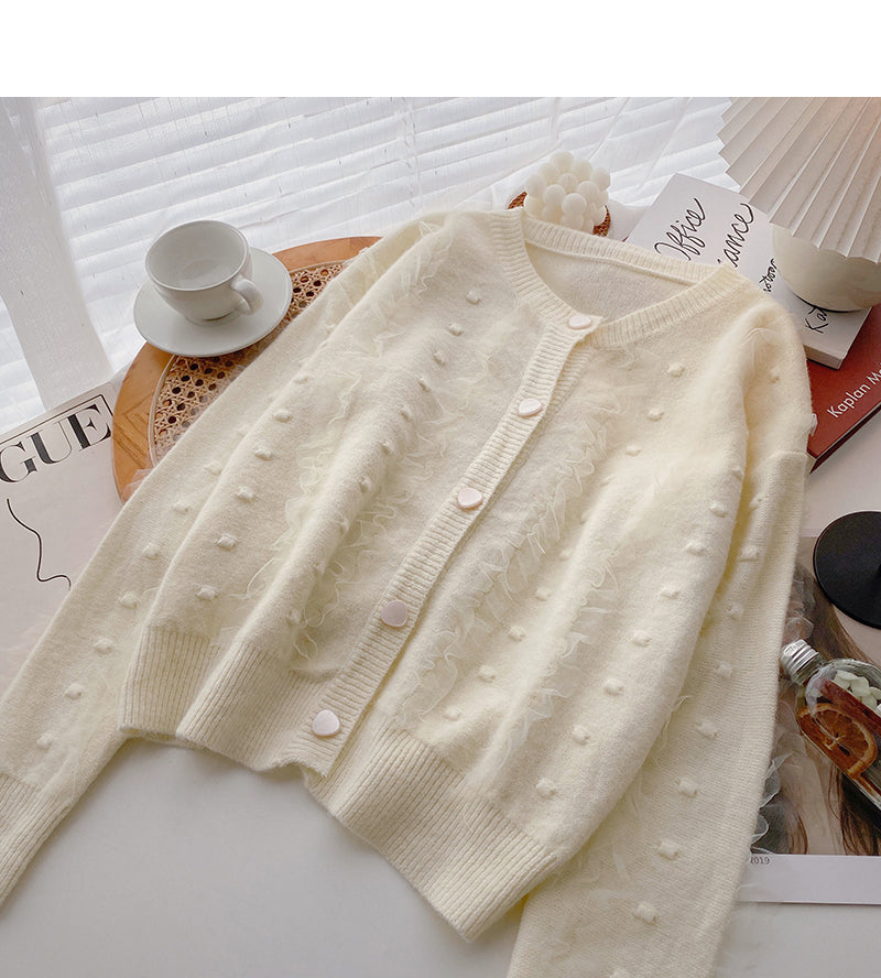 Korean minority sweet lace edge single breasted long sleeved top 5990