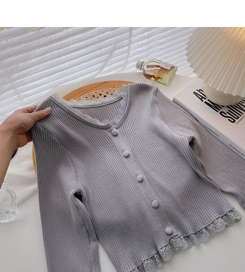 Petit cardigan en maille slim rétro à haut court 6511