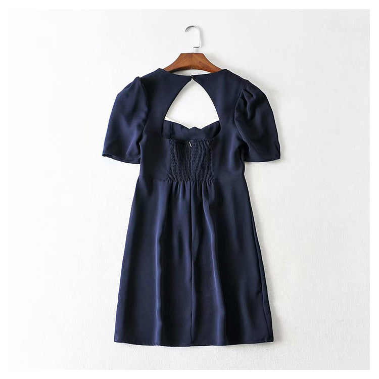 Hepburn little fragrance dress waist closed small man pleated French 7045