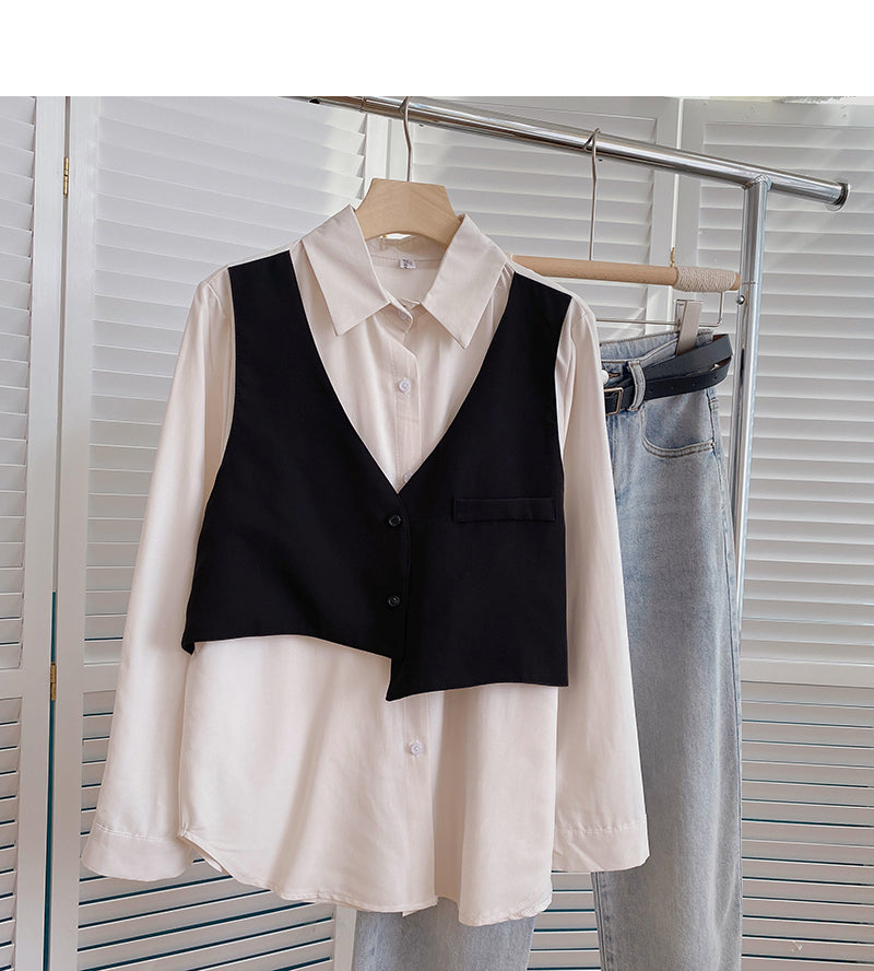 Lazy irregular stitching long sleeve shirt design fake two pieces 6358