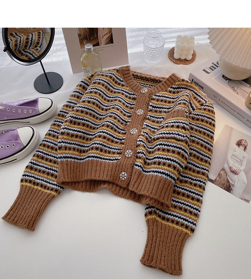 Haut à manches longues à rayures contrastées rétro de Niche Fashion 5883