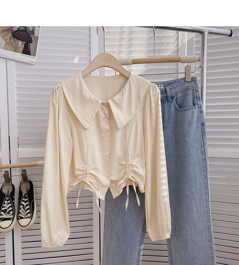 Babykragen einreihiges Hemd Kordelzug kurzes schmales Top 6376