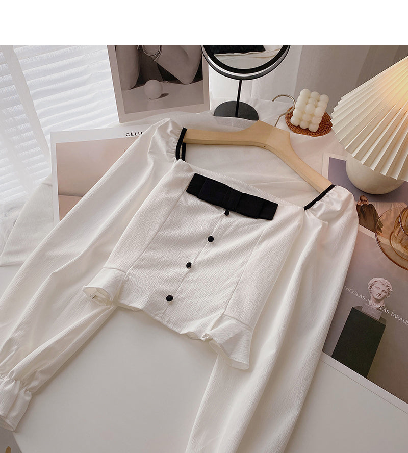 Französisches undichtes Schlüsselbein-Hemd mit quadratischem Halsausschnitt 6415