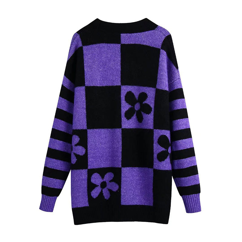 New French Vintage flower jacquard sweater knitted coat 7200