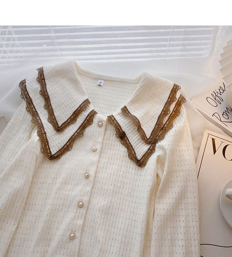 Baby-Kragen-Design-Shirt Spitzen-Langarm-Top 6336