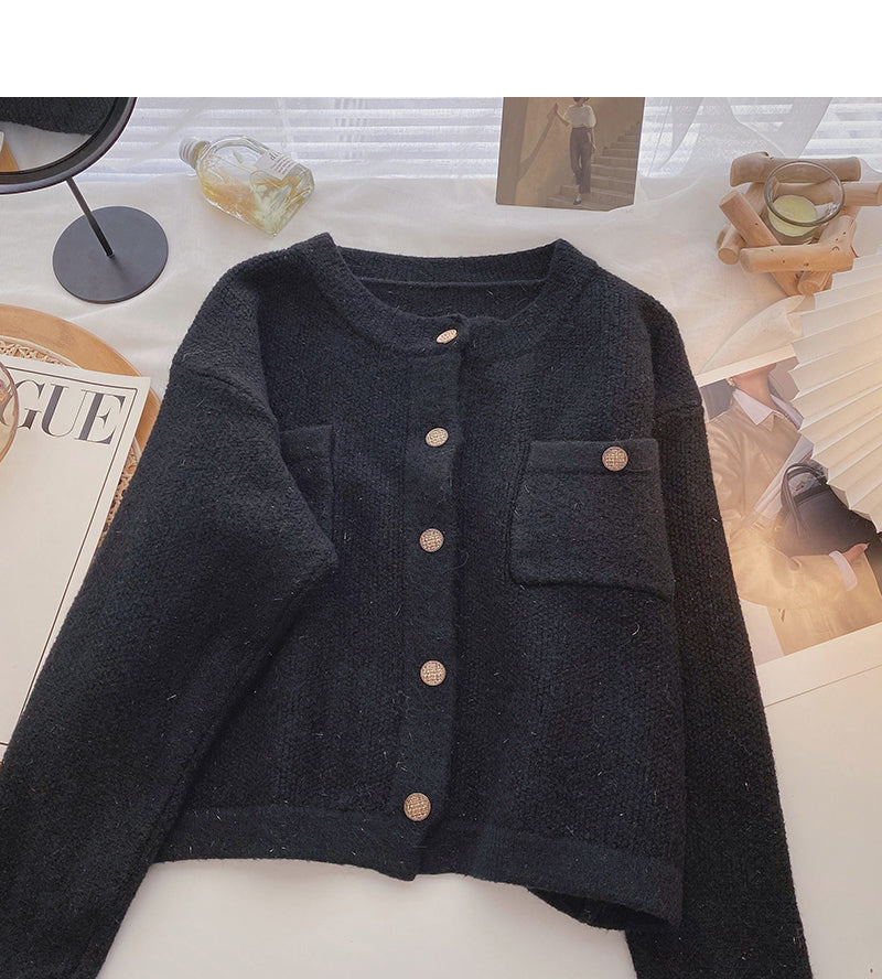 Pull col rond en or massif, haut simple boutonnage 6091