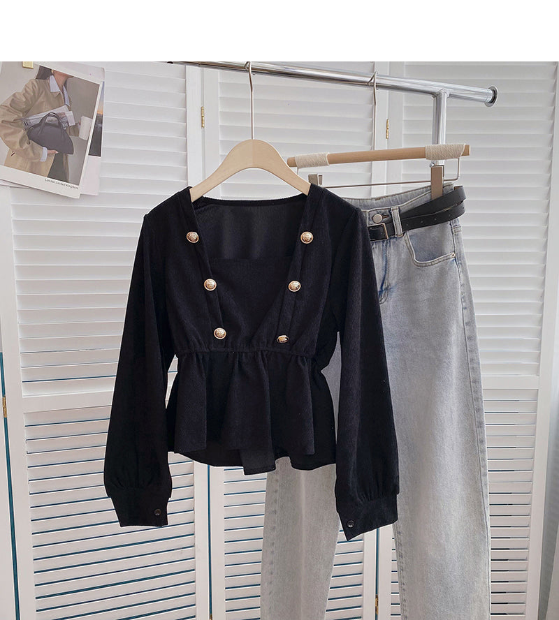 Chemise à col carré à double boutonnage au design de niche 6360