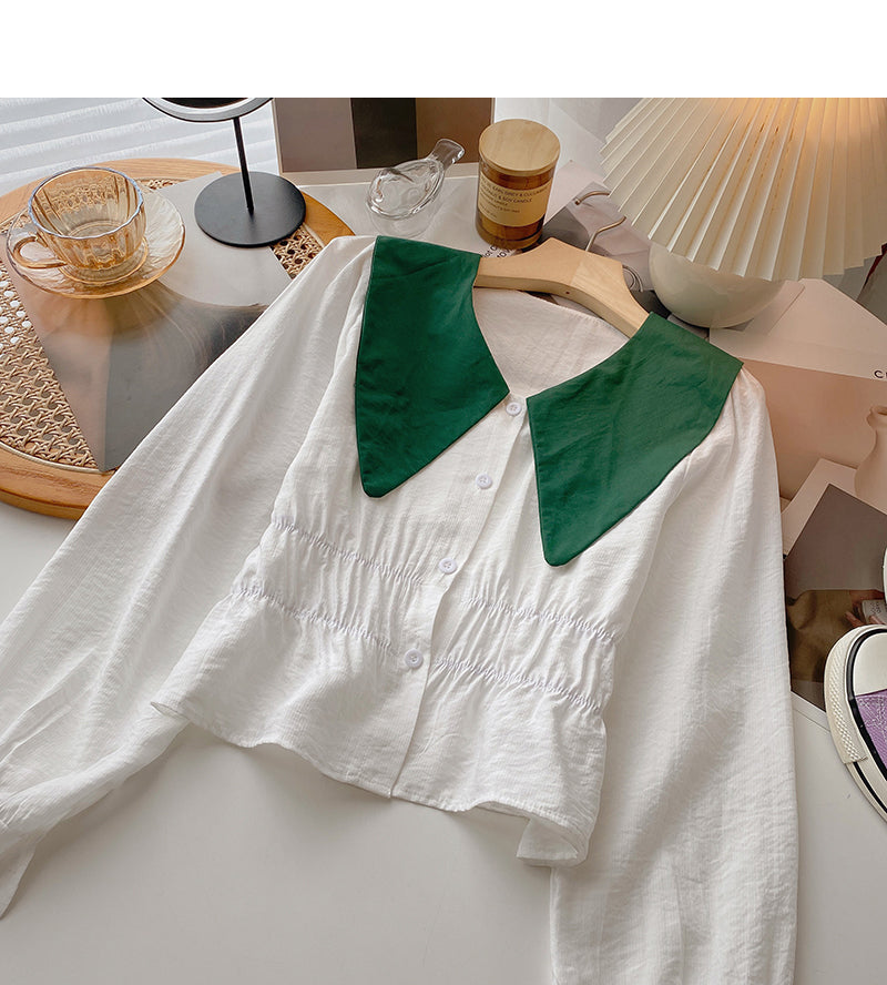 Sanftes und dünnes, kurzes, schmales Oberteil mit Puppenkragen 6375