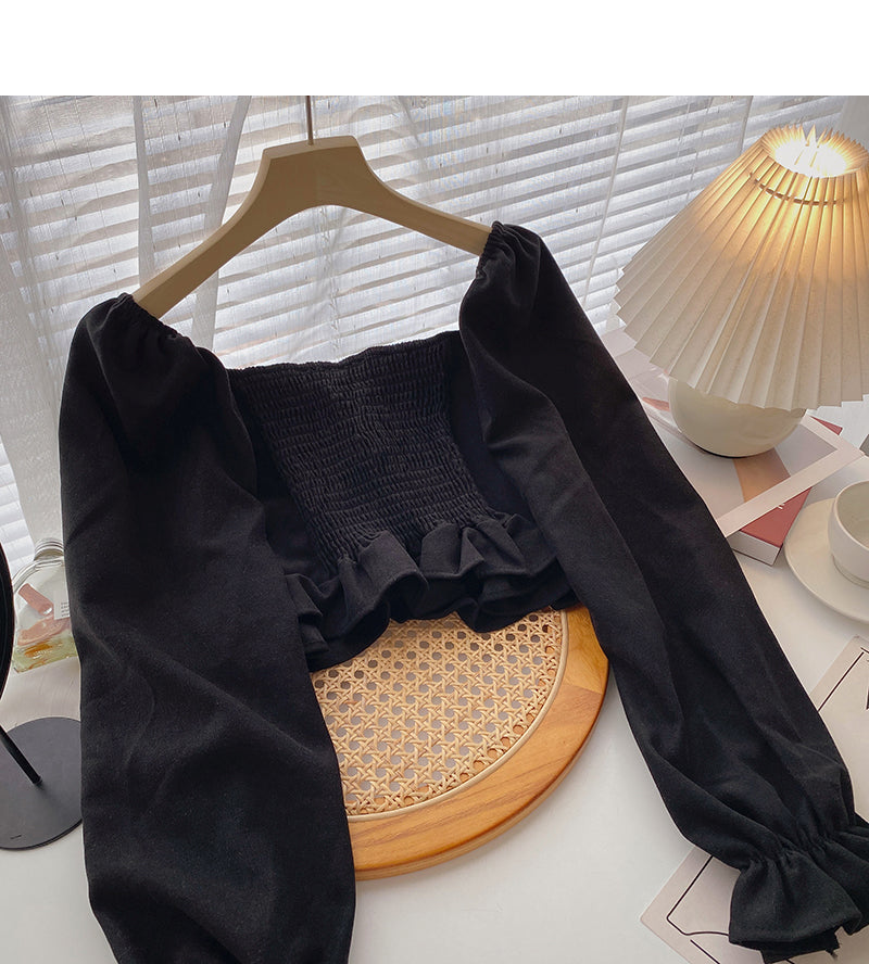 Haut coupe slim à col carré court et design de niche avec clavicule qui fuit 6325