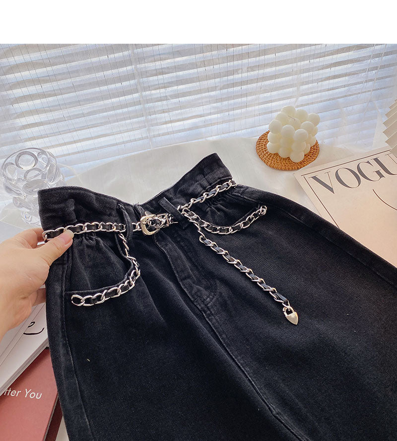 Jupe trapèze fendue taille haute avec chaîne de conception de niche 5717