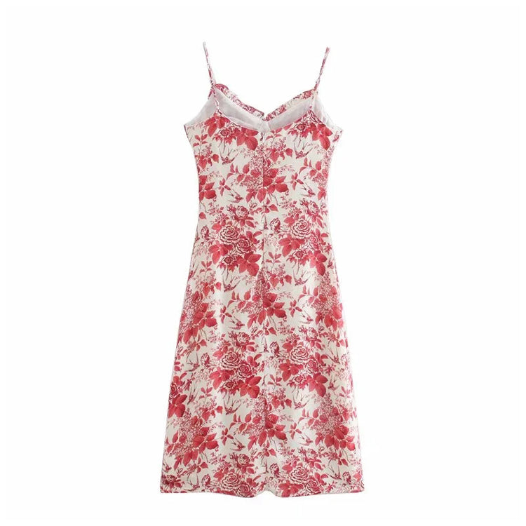 Französisches Retro-Strapskleid mit Blumenmuster, schlank und sexy 7149