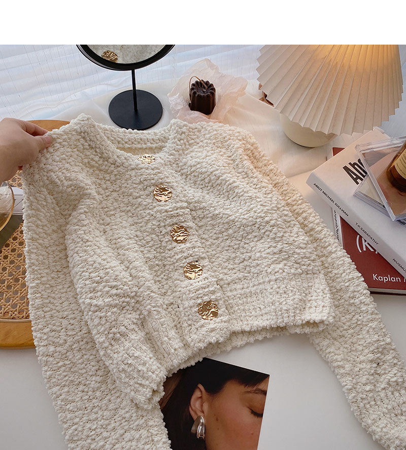 Koreanische Version einreihiges Retro-Fashion Slim Short Long Sleeve Top 5984