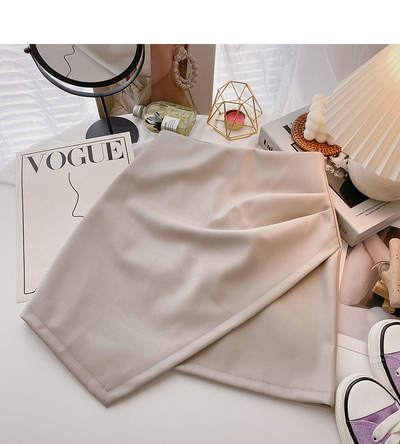 Jupe portefeuille taille haute en cuir PU irrégulière et slim 5576