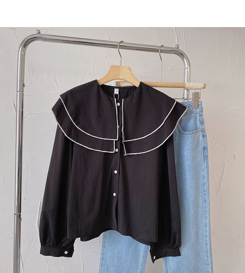 Chemise vintage à manches longues et col bébé, haut décontracté et ample, mode 6431