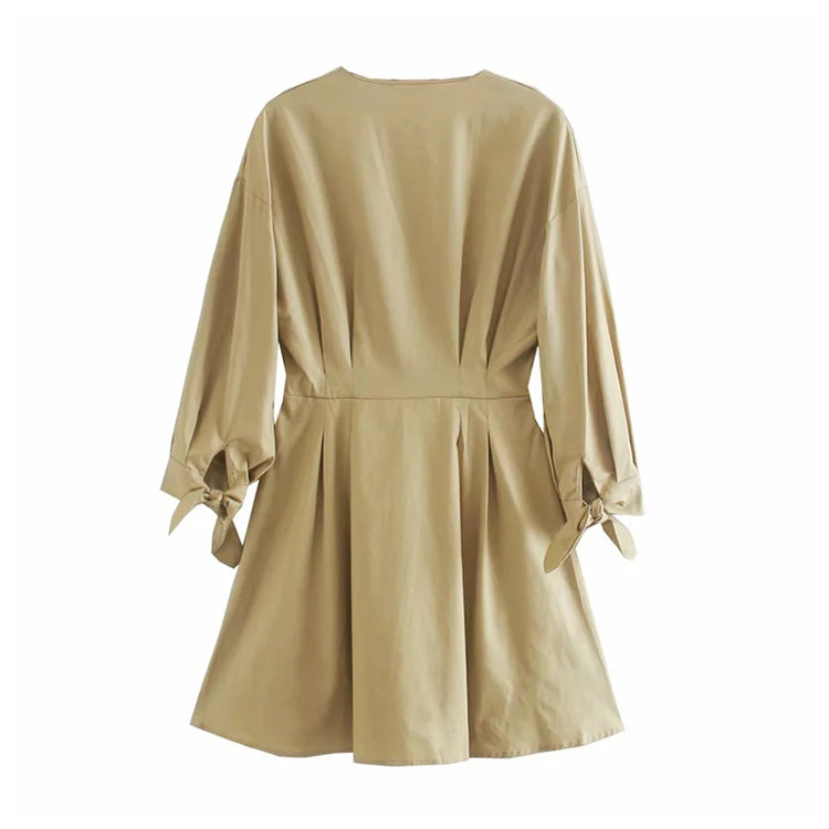 European and American style long sleeved women's wear with belt V-neck dress 7103